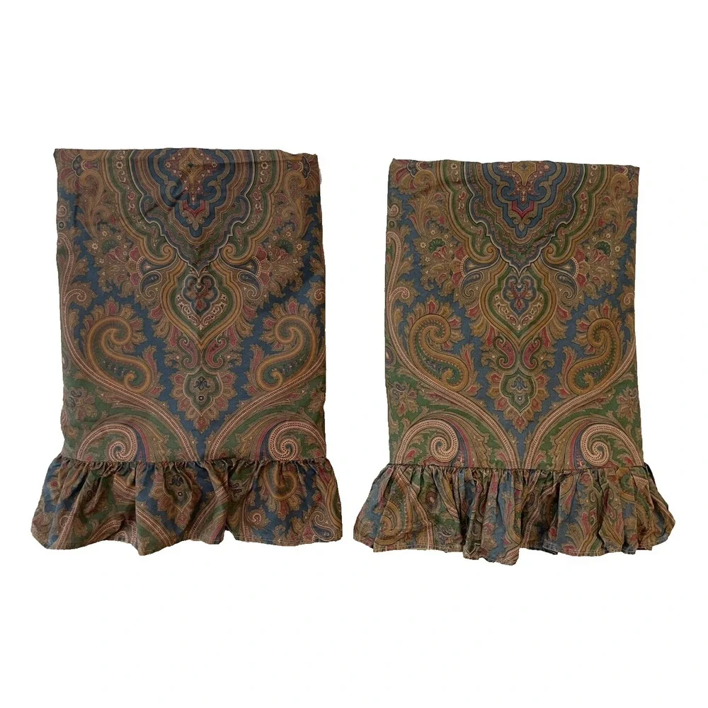 Vtg  2 Ralph Lauren Elizabeth‎ Brianna Paisley EURO Ruffled Pillow Shams PAIR